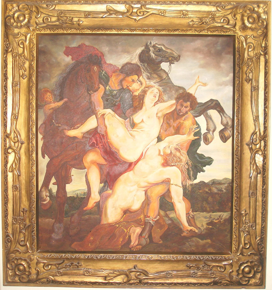 PAOIGM34 Oil Painting of Curvaceous Nude Women with Men on Horses with  Thick Carved Frame - The Antique Hut